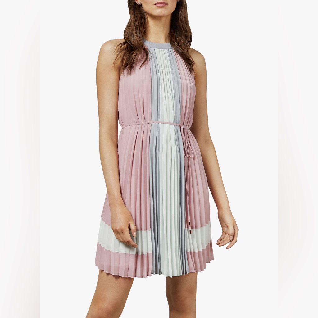 Nwt Ted Baker Lellian Contrast Panelling Pleated Dress